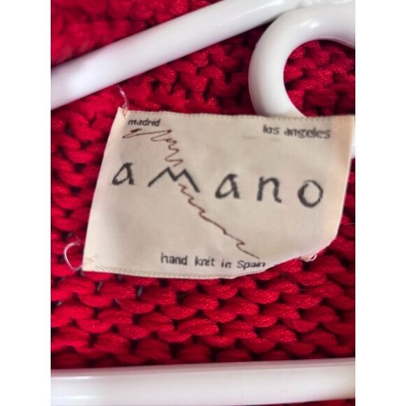 Amano Sweater M Red Hand Knit Cropped Cable Vintage Artsy Festive Luxury Preppy - Picture 3 of 15